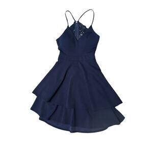 Camille La Vie Dress Navy Blue Lace Fit And Flare Size 3/4 Layered